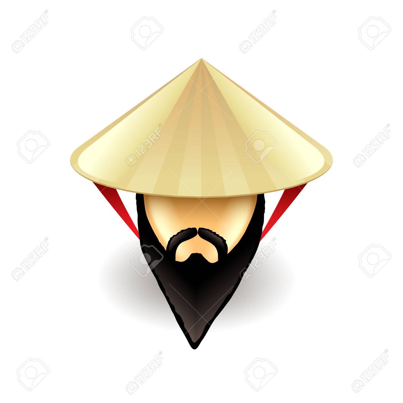 man in chinese conical hat isolated on white illustration royalty