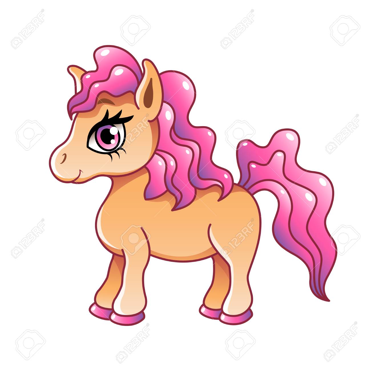 Cute Cartoon Pony Isolated On White Photo Realistic Vector Illustration Royalty Free Cliparts Vectors And Stock Illustration Image