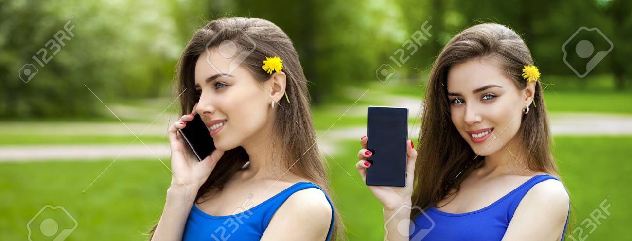Collage Les Jeunes Femmes Couvre L Ecran De Son Telephone