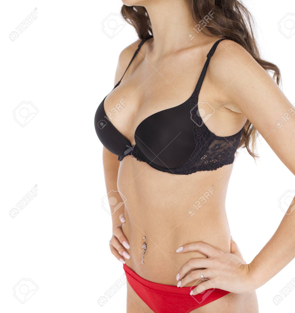 Body Part Sexy Female Breast In Black Bra Isolated On A Gray Background Stock Photo Body Part Sexy Female Breast In Black Bra Isolated On A Gray Background Stock Photo