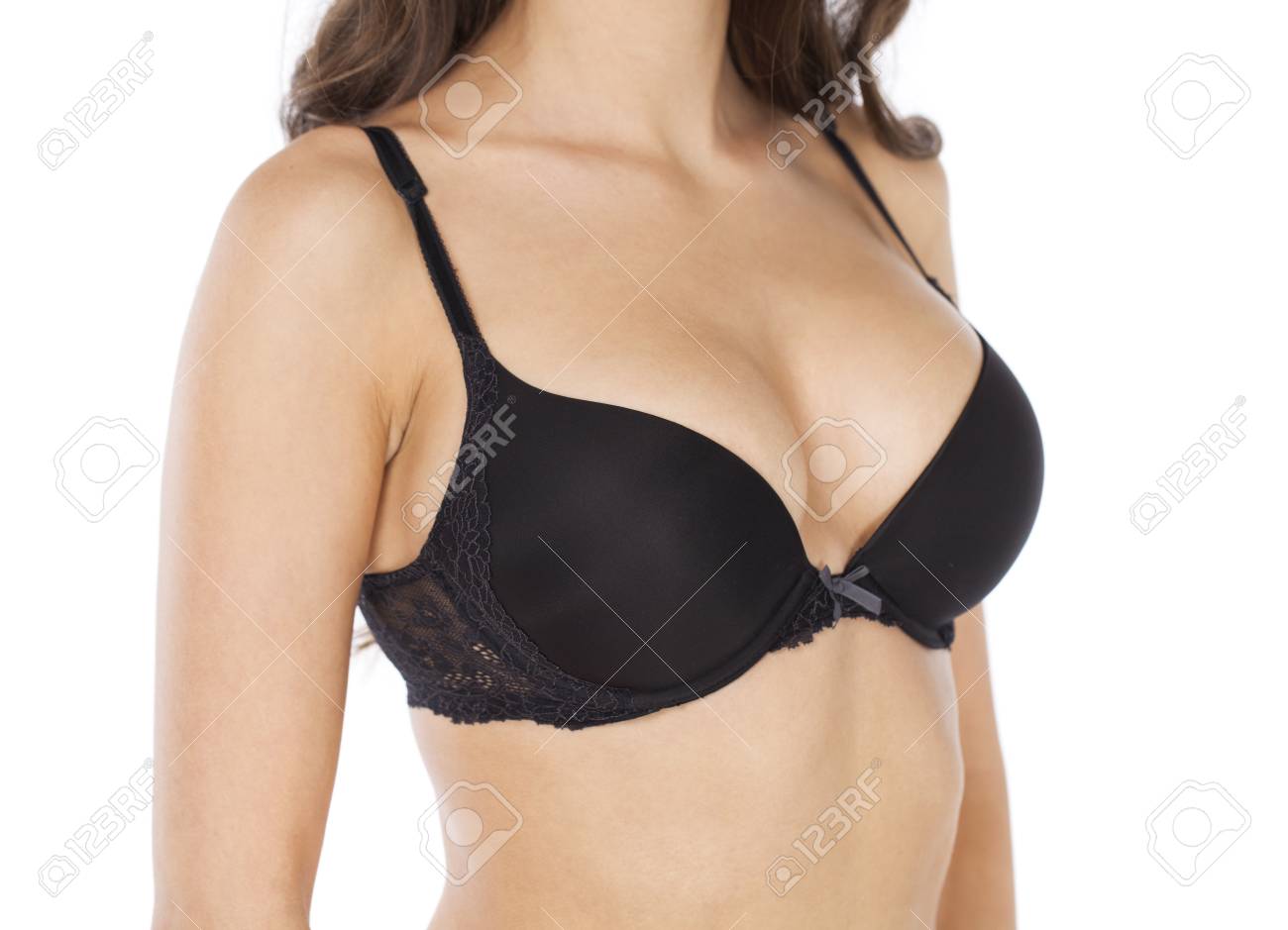 Body Part Sexy Female Breast In Black Bra Isolated On A Gray Background Stock Photo Body Part Sexy Female Breast In Black Bra Isolated On A Gray Background Stock Photo