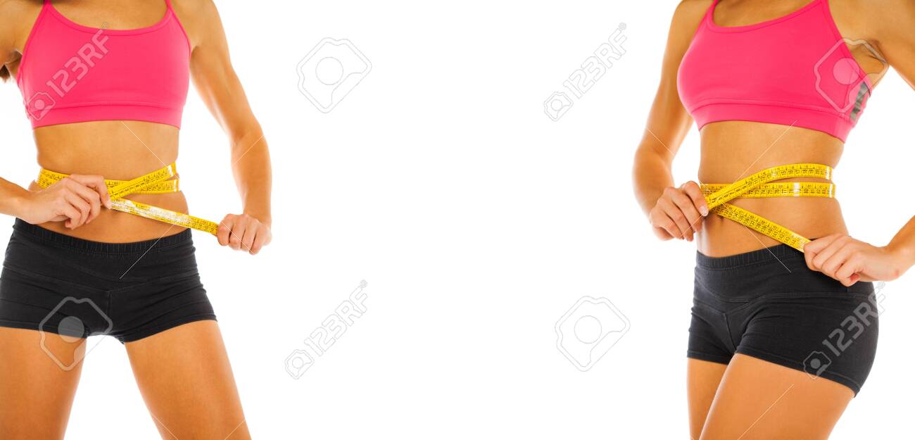 Collage Fitness body part female stomach - isolated on white background - 131414988 Collage Fitness body part female stomach - isolated on white background - 131414988