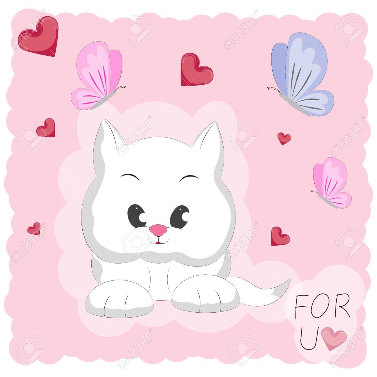 赤襟を着てかわいい面白い猫のイラスト グリーティング カード のイラスト素材 ベクタ Image