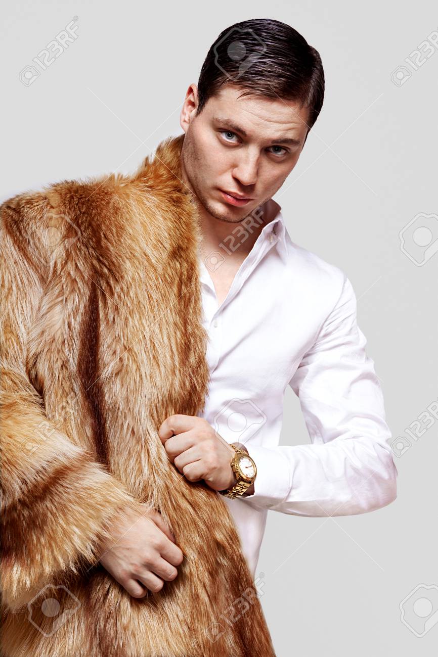 red fox fur coat with hood