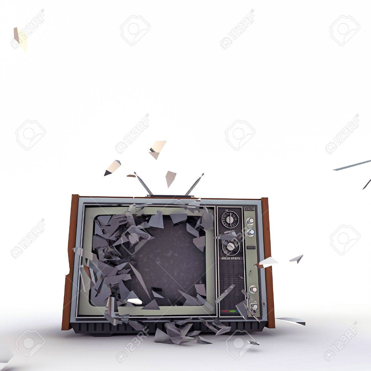 Tv Exploding Isolated On White Background Stock Photo Picture And Royalty Free Image Image