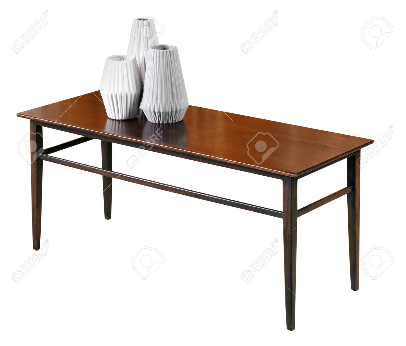 Small Rectangular Mahogany Coffee Or Side Table With Three White Stock Photo Picture And Royalty Free Image Image 77525859