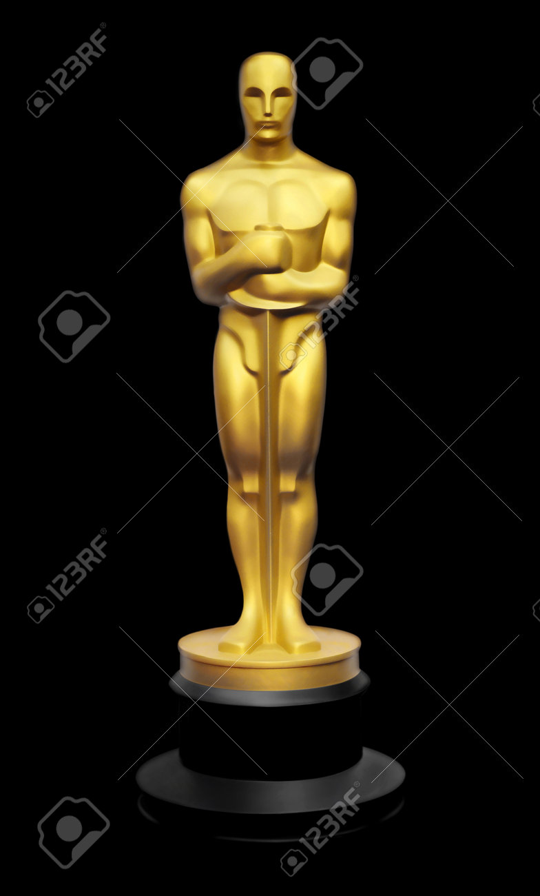 illustration of golden oscar statue against black background stock