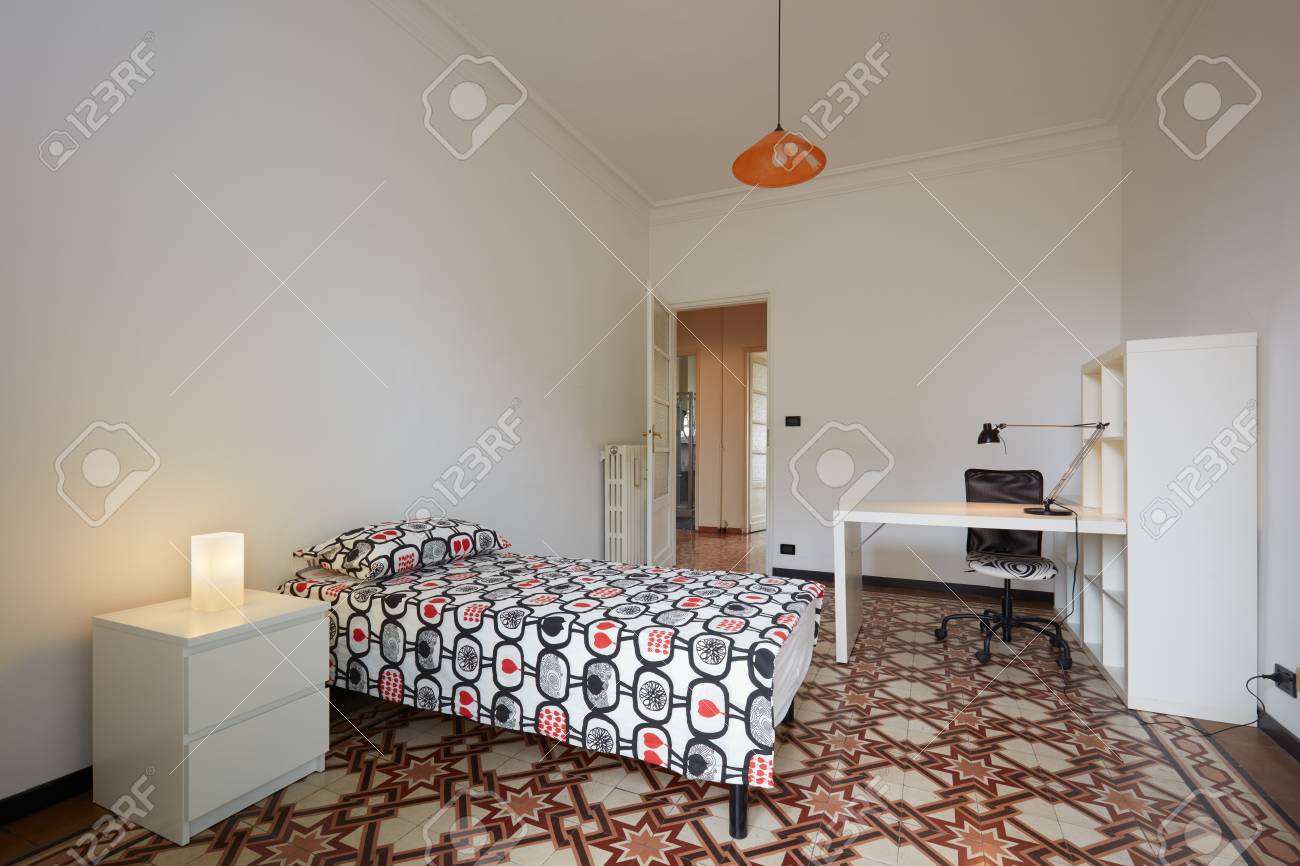 Bedroom Interior With Single Bed In Normal Apartment Stock Photo, Picture  and Royalty Free Image. Image 65844672., image size:1300x866
