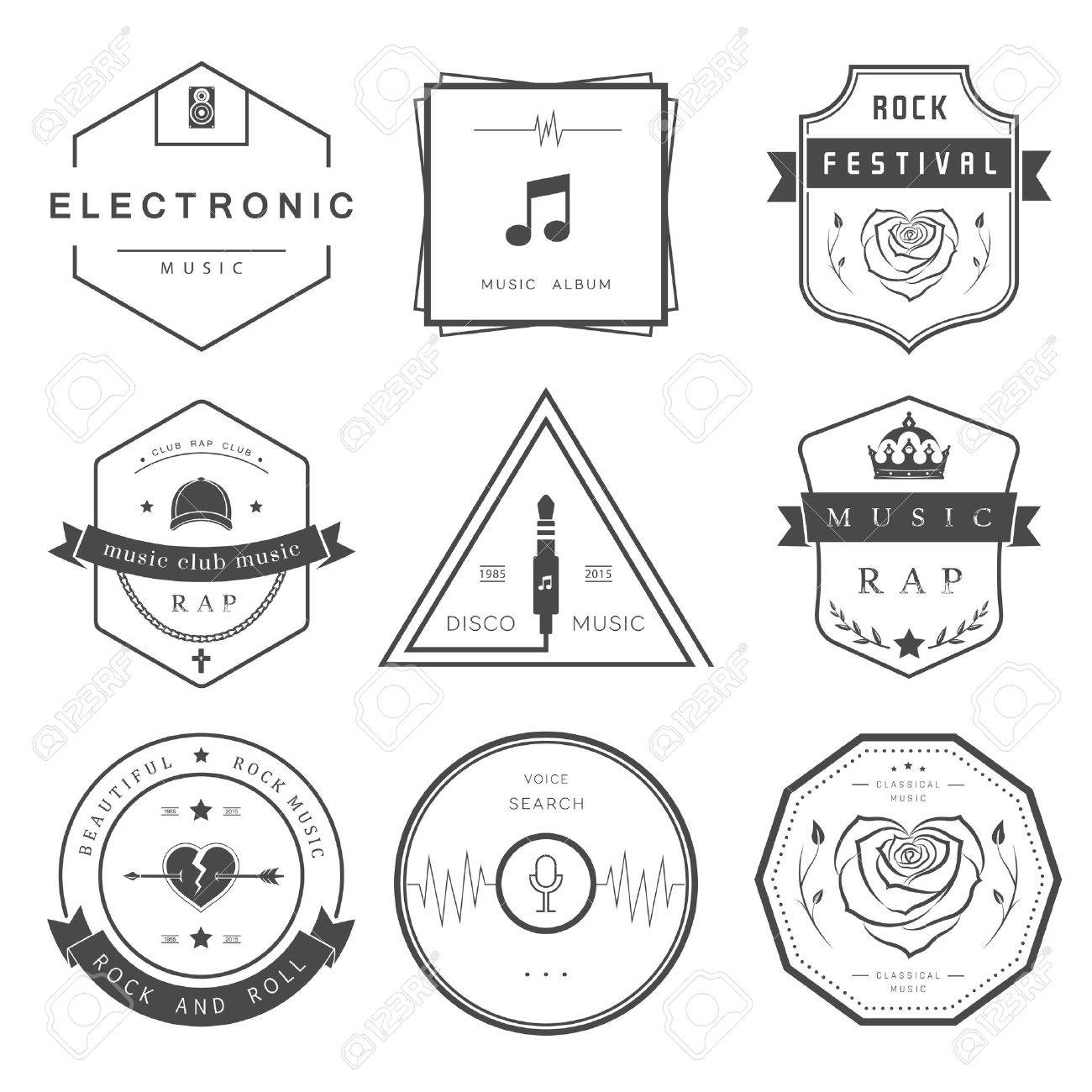 ベクトル バッジ ロック音楽 ラップ クラシックと電子音楽 ベクトル祭りとコンサート Web デザインと声の要素の検索 T シャツのプリント のイラスト 素材 ベクタ Image