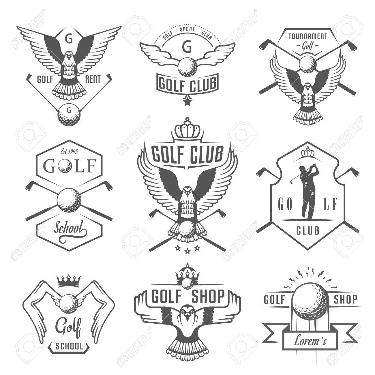 ビンテージ ゴルフ クラブのロゴ ラベルとエンブレムのベクトルを設定します ゴルフ カントリー クラブのロゴのテンプレートのセットです ゴルフ ラベルとサンプル テキストとバッジ ゴルフ ゴルフ トーナメント 組織 クラブのエンブレム のイラスト素材 ベクタ