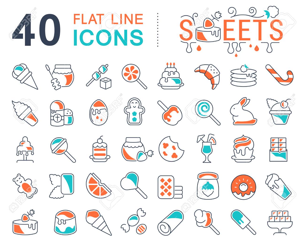 スイーツラインアイコンのセット のイラスト素材 ベクタ Image