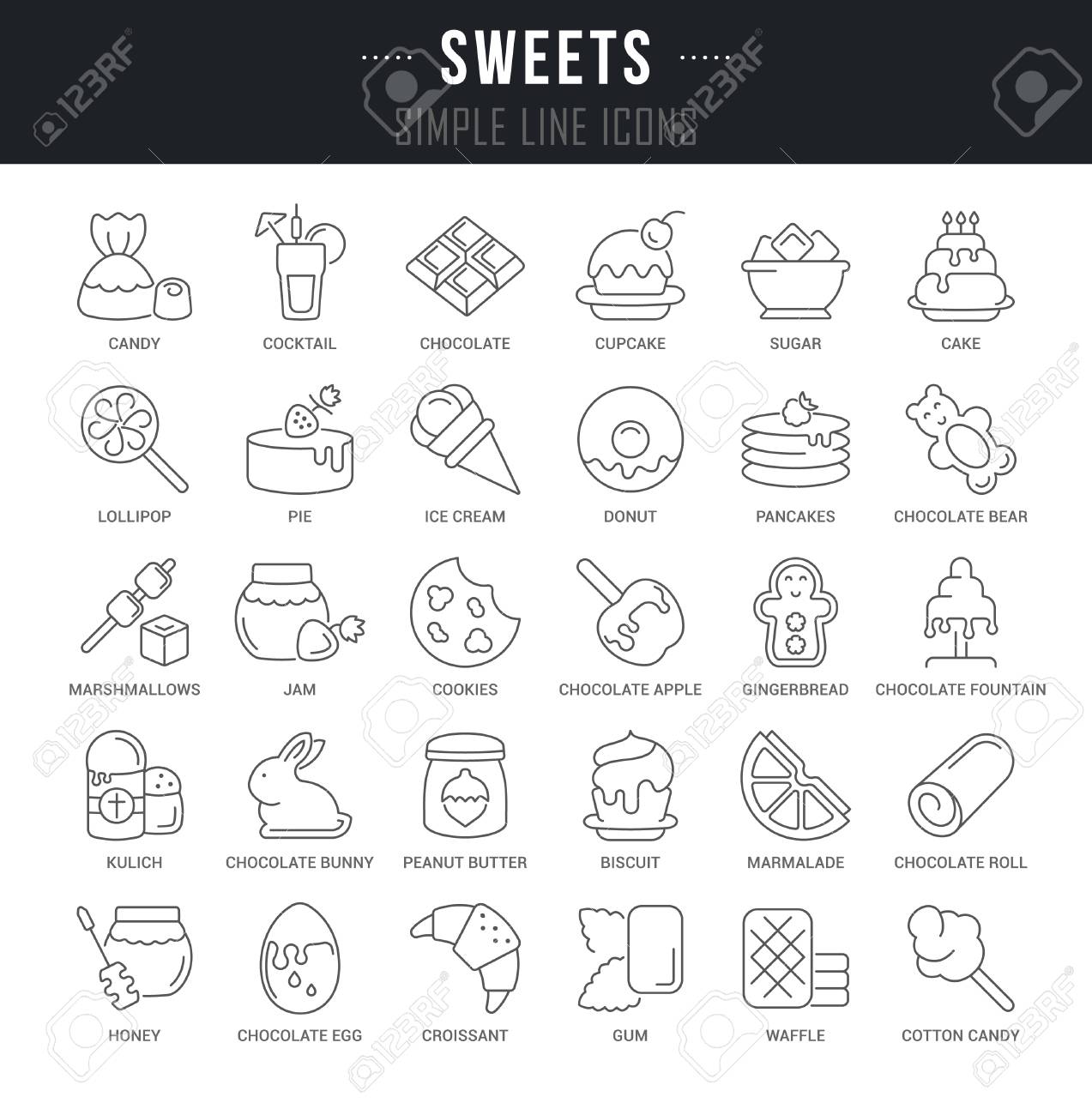 名前アイコン付きのお菓子のセット のイラスト素材 ベクタ Image