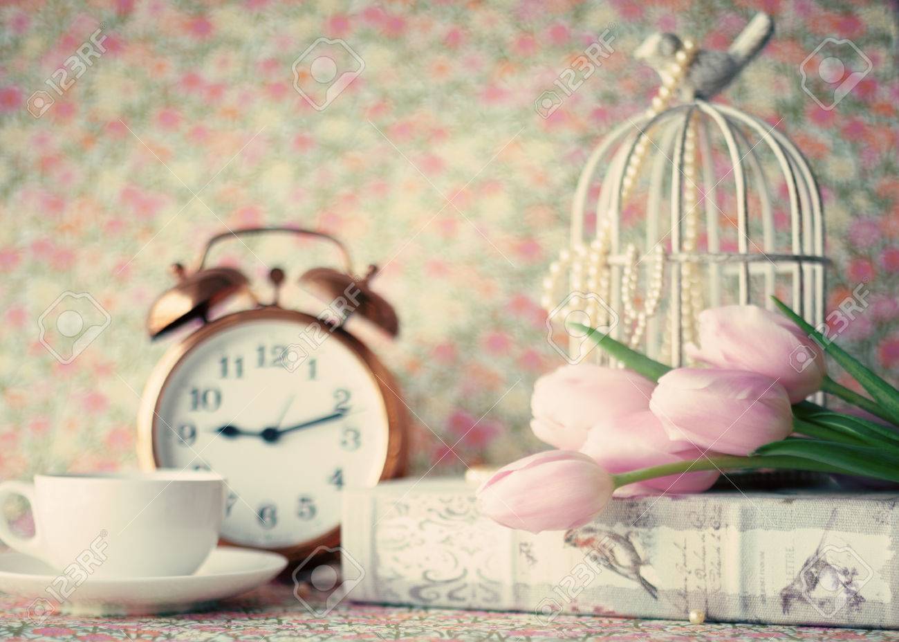 Pink Tulips And Vintage Objects Stock Photo Pink Tulips And Vintage Objects Stock Photo