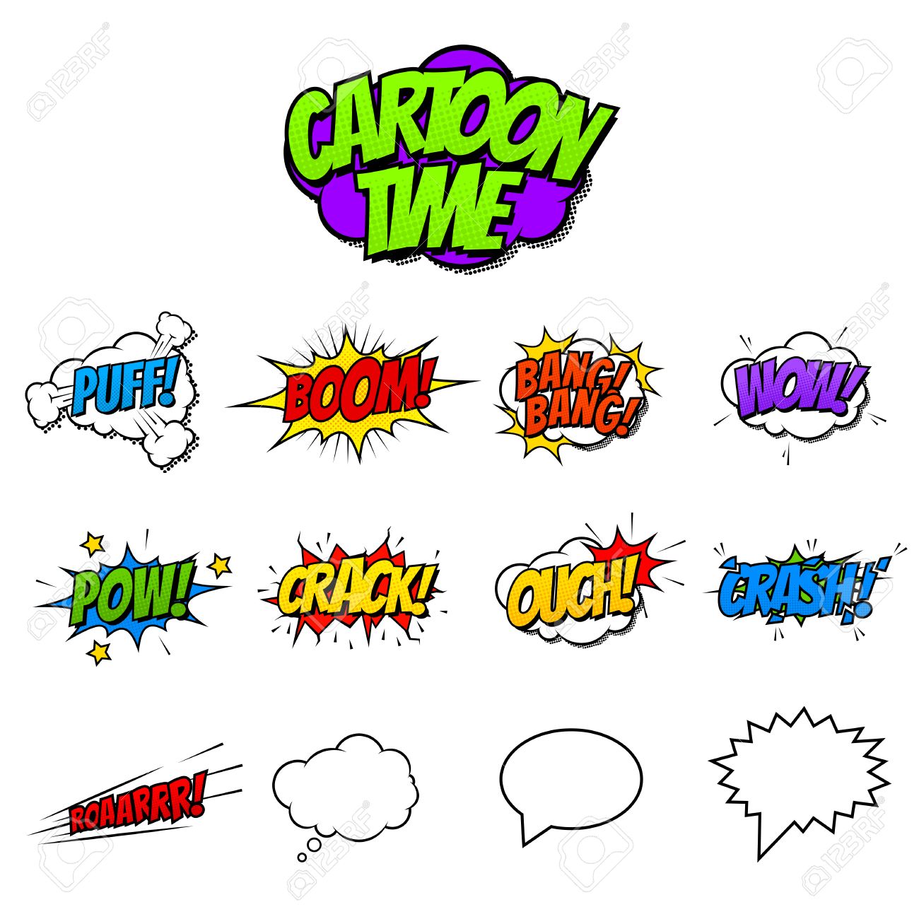 漫画を表すオノマトペ ふきだし 吹き出し 悲鳴を上げるバブルのセット のイラスト素材 ベクタ Image