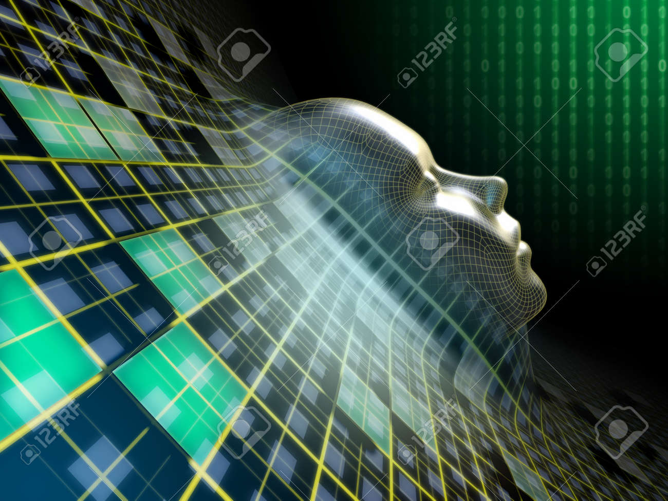 人間の頭は サイバー スペースで 抽象的な面から新興します デジタル イラスト の写真素材 画像素材 Image