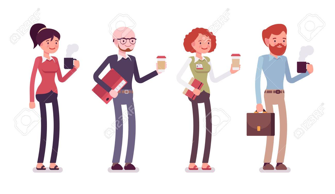 Set of people in a casual wear with coffee, folder, bag, mug. Cartoon vector flat-style illustration - 66669948 Set of people in a casual wear with coffee, folder, bag, mug. Cartoon vector flat-style illustration - 66669948