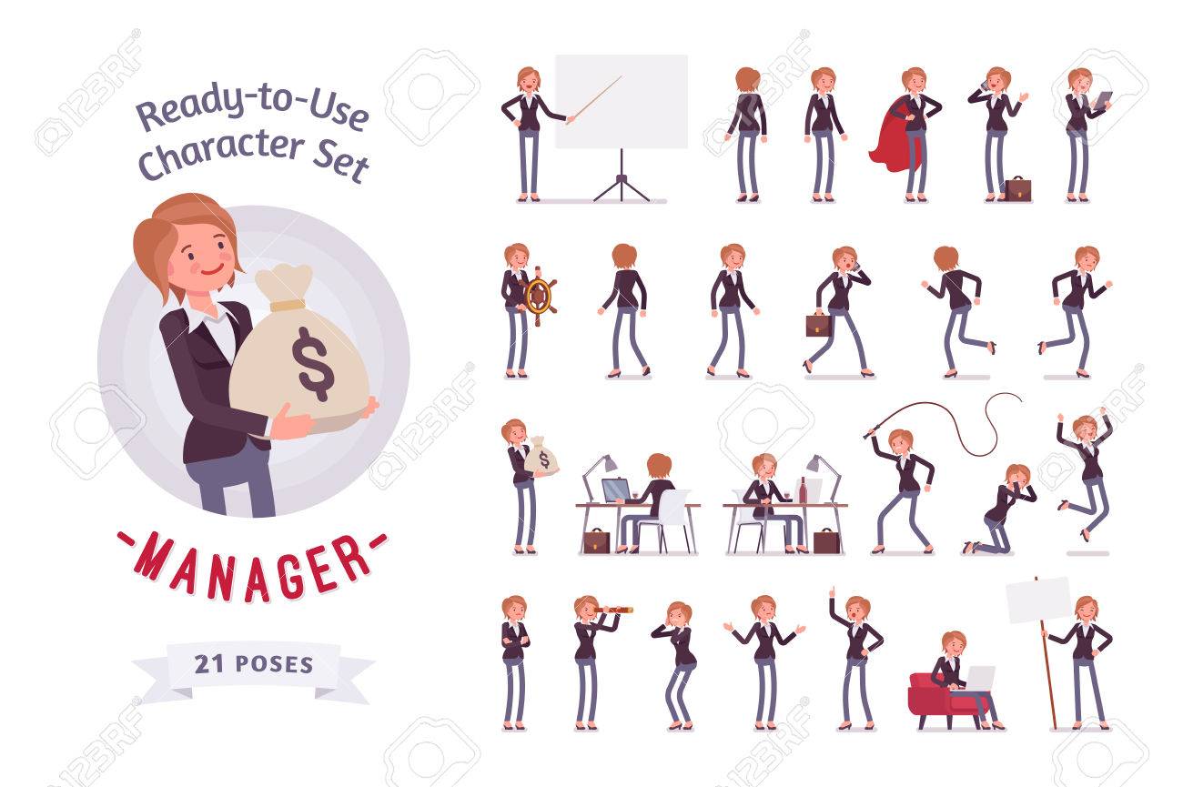 Ready-to-use female manager character set, different poses and emotions - 71599656 Ready-to-use female manager character set, different poses and emotions - 71599656