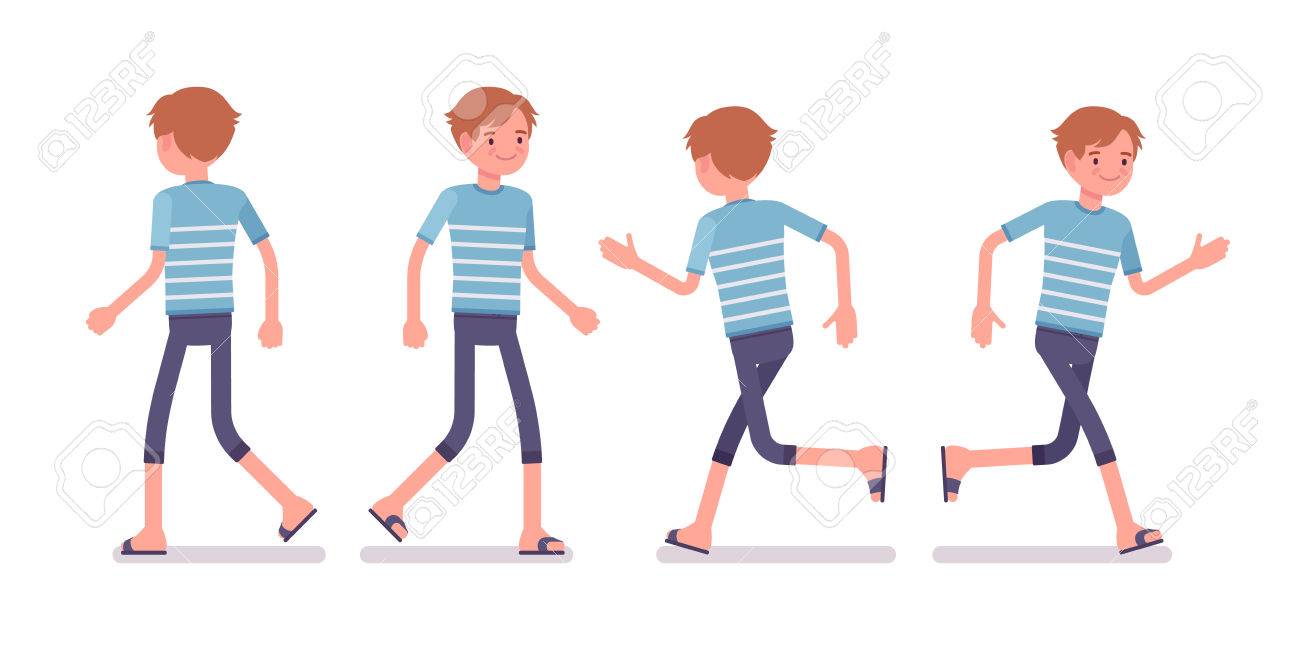ウォーキングとランニング ポーズの若い男のイラスト素材 ベクタ Image ウォーキングとランニング ポーズの若い男のイラスト素材 ベクタ Image