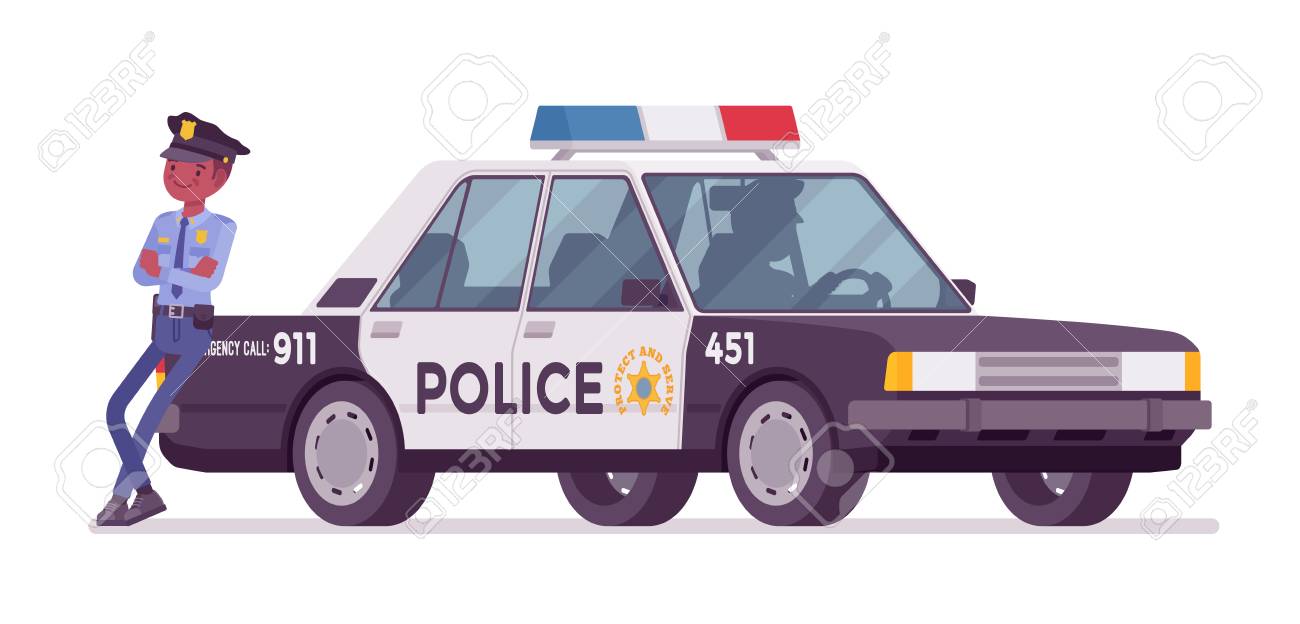 漫画イラストで警察の車に立っている警察官のイラスト素材 ベクタ Image 漫画イラストで警察の車に立っている警察官のイラスト素材 ベクタ Image