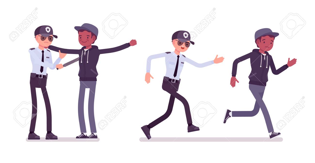 male security guard inspecting and following a man uniformed