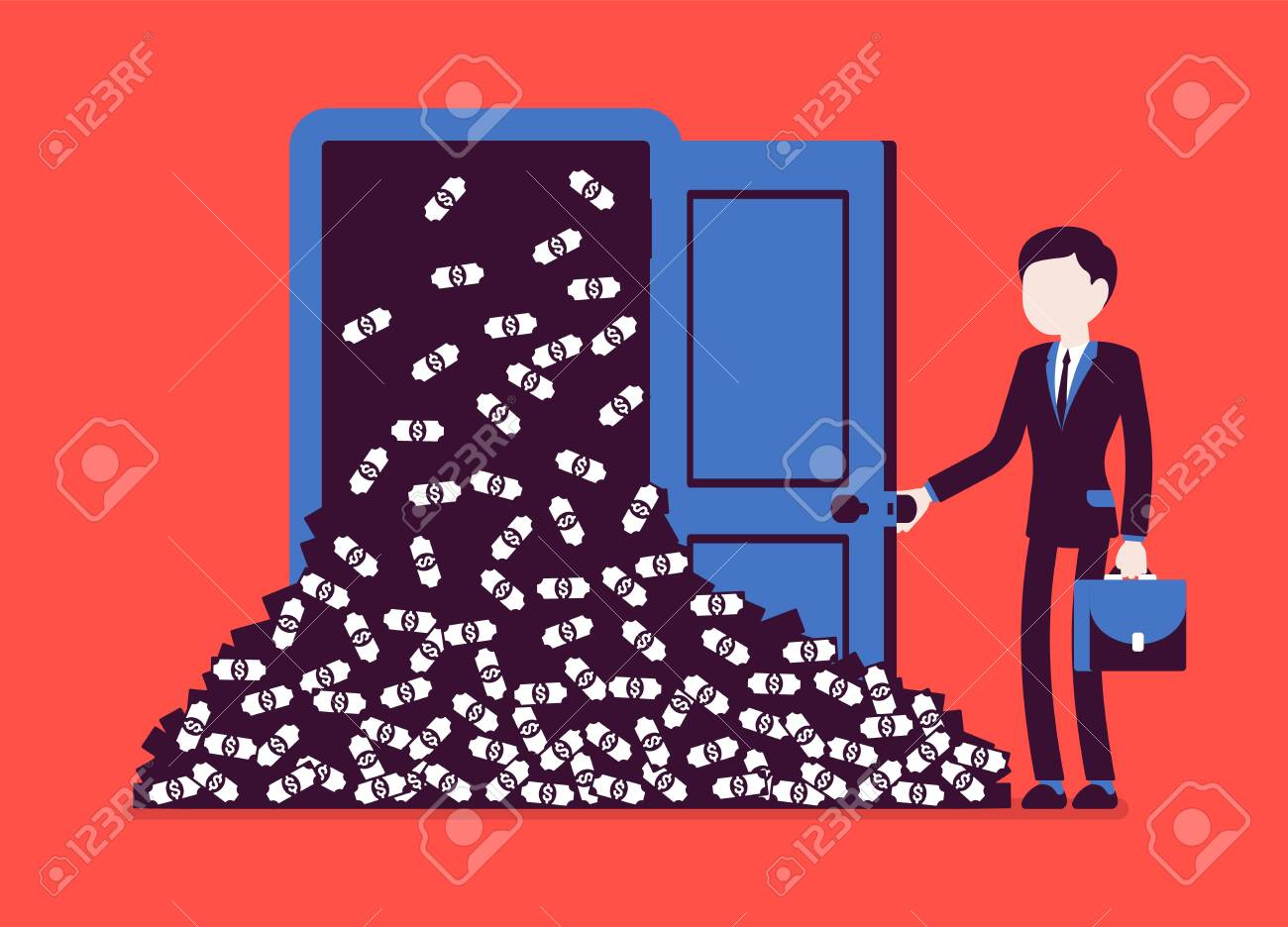 Money Avalanche Large Cash Heap And Businessman Successful Manager - 