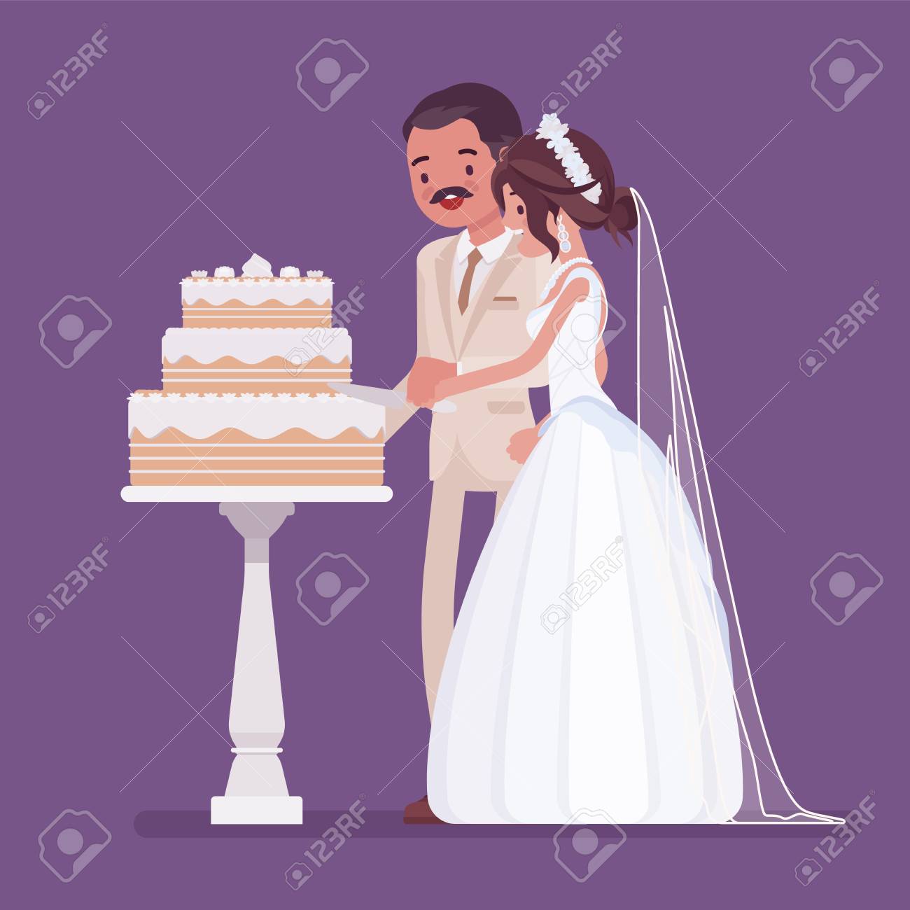 Bride Groom Cutting Cake On Wedding Ceremony Latin American