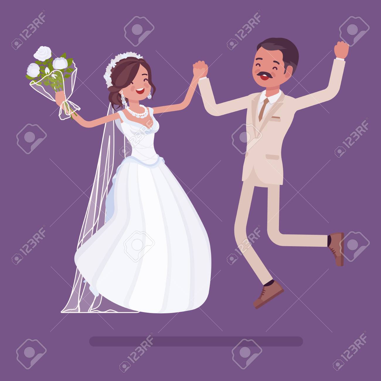 Bride And Groom Happy Jump On Wedding Ceremony Latin American