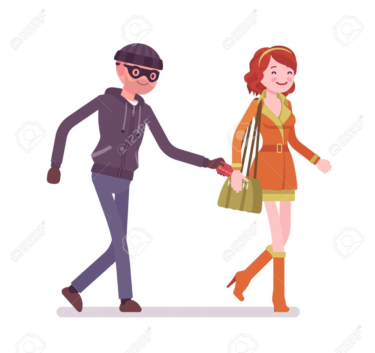 Purse Snatcher, Thief Grabbing A Money Card From Handbag. Royalty Free SVG,  Cliparts, Vectors, And Stock Illustration. Image 142037343.