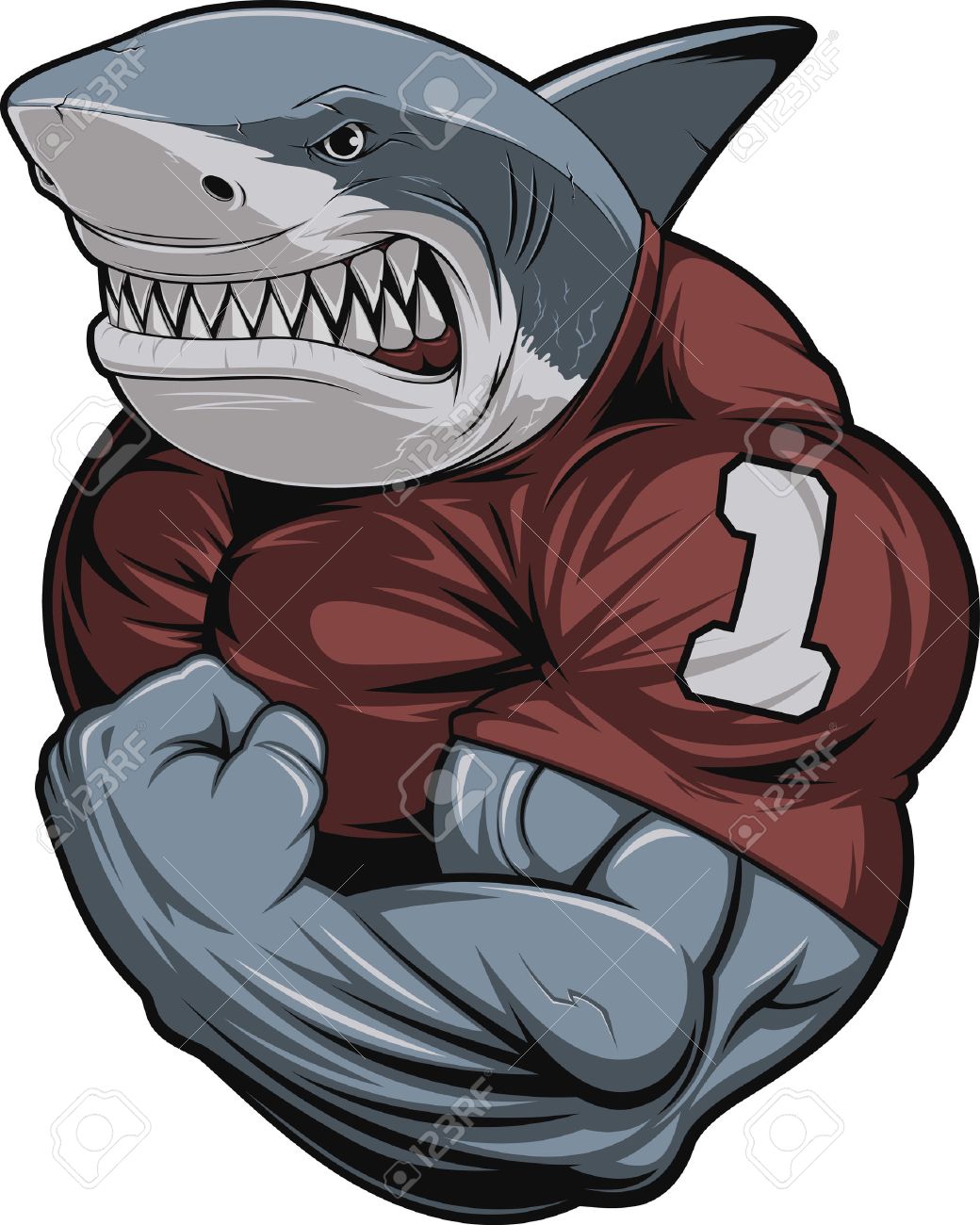 Vector illustration, toothy shark shows great biceps - 47463625 Vector illustration, toothy shark shows great biceps - 47463625