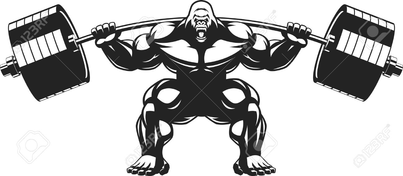 vector illustration of an angry gorilla with a barbell royalty free