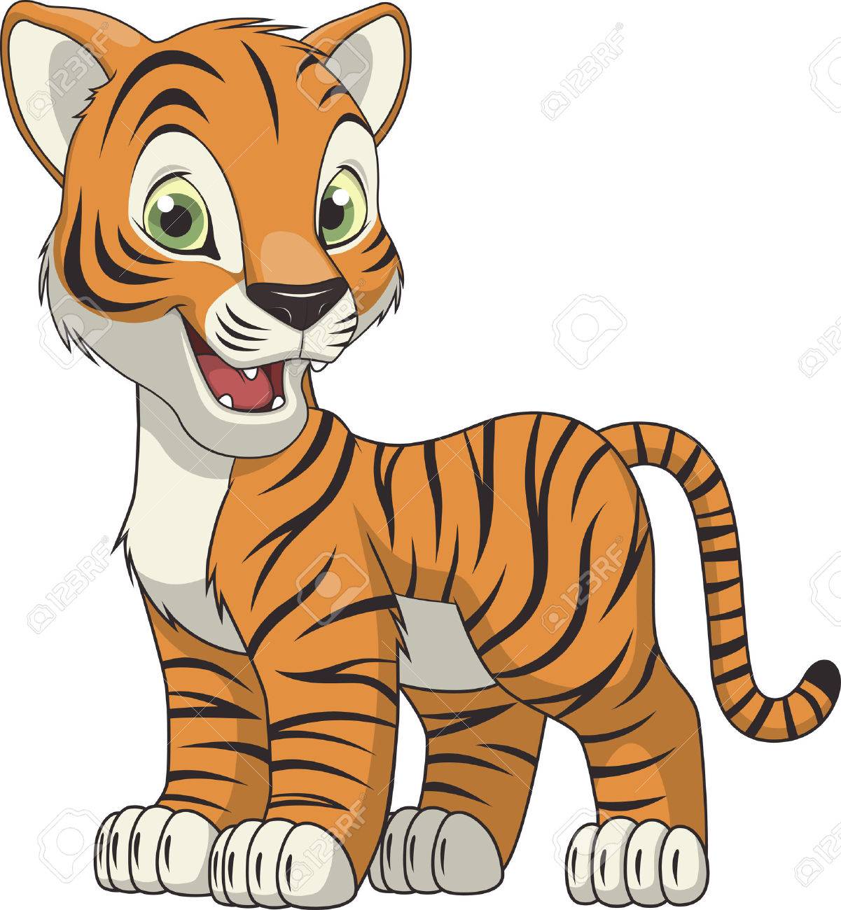 Ilustracion Del Vector Tigre Divertido Del Bebe Sobre Un Fondo Blanco Ilustraciones Vectoriales Clip Art Vectorizado Libre De Derechos Image