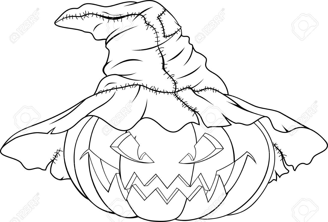 illustration of evil pumpkin in witch hat for halloween royalty