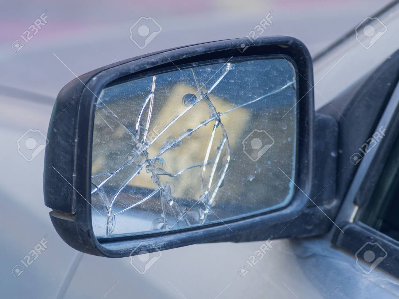 The Broken Rear View Mirror In The Car 