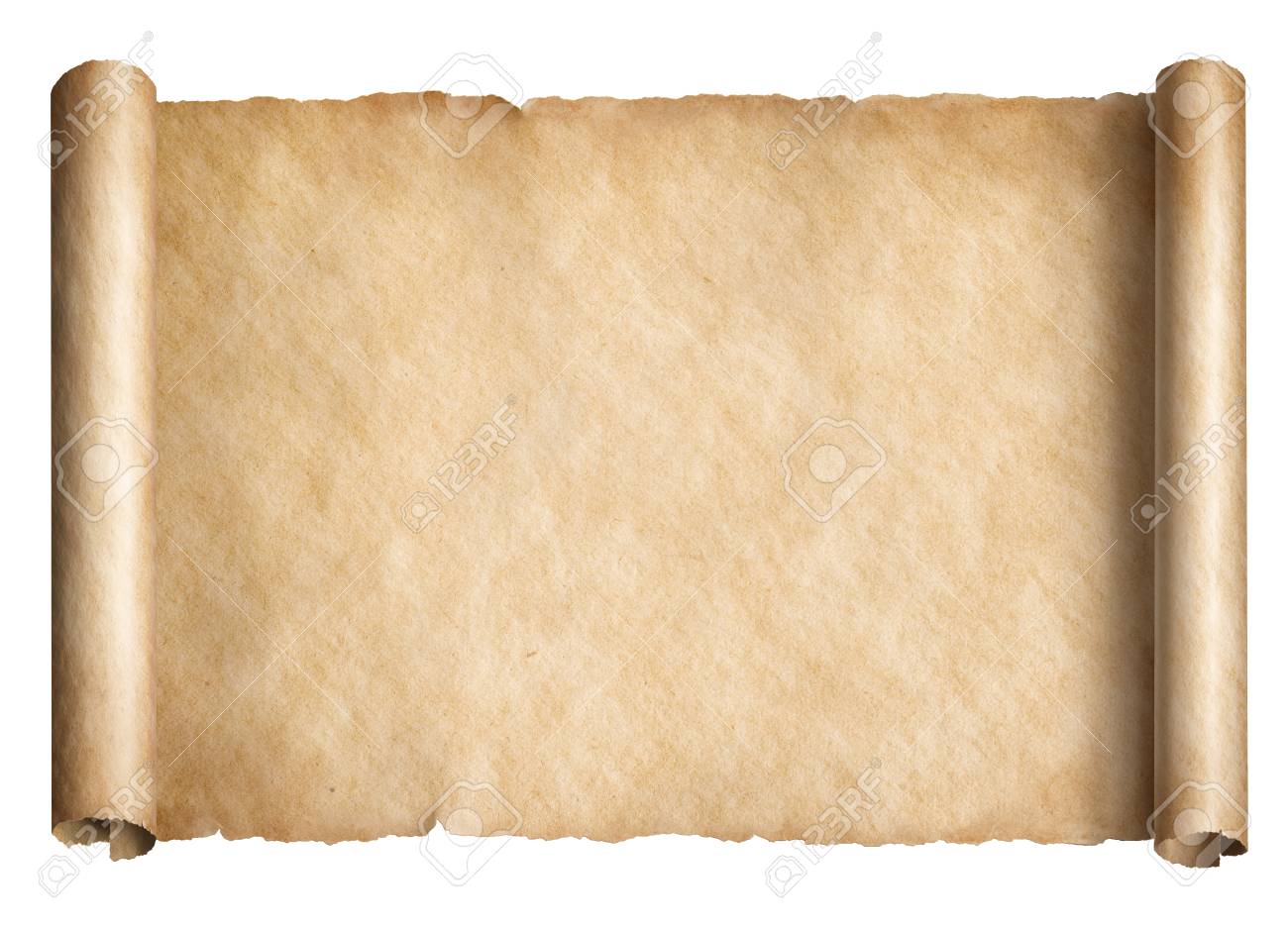 old paper scroll or parchment isolated horizontally oriented stock
