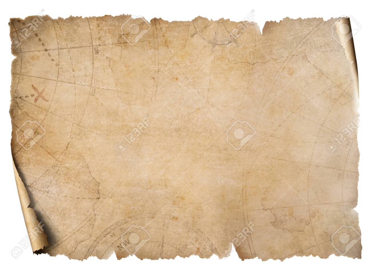 Vintage Treasure Map Parchment Isolated On White Stock Photo Intended For Blank Pirate Map Template