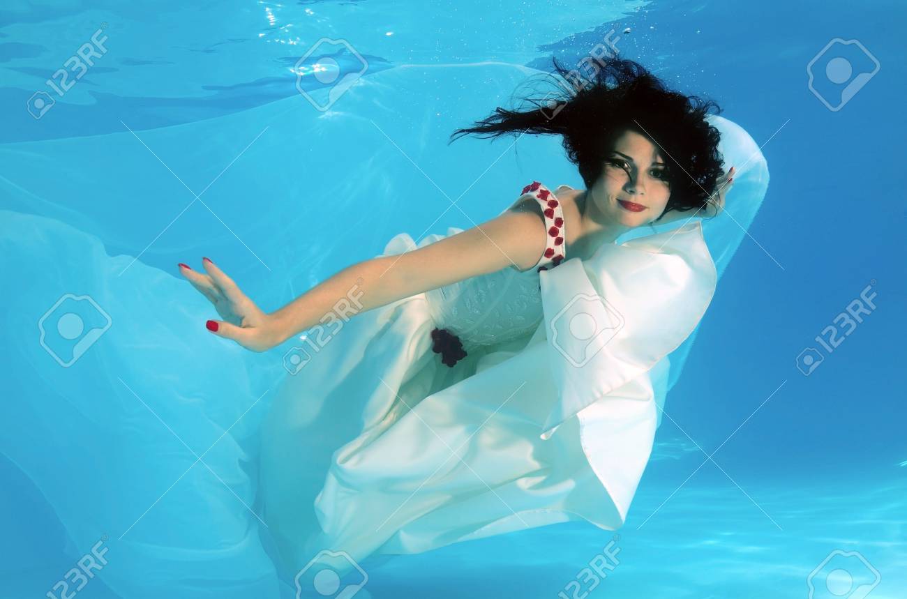 Woman presenting underwater fashion in pool