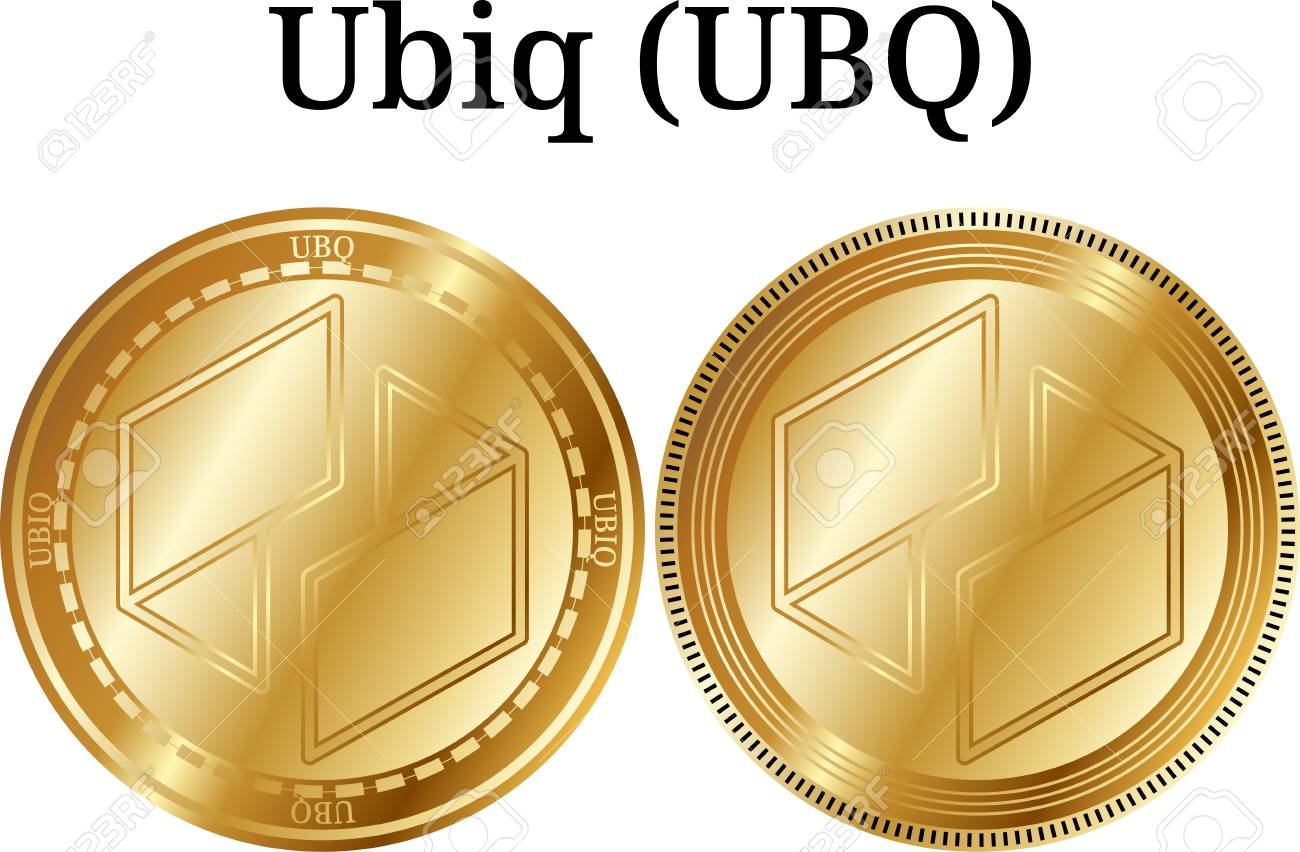 물리적 황금 동전 Ubiq(ubq), 디지털 암호 화폐 세트. 유빅(ubq) 아이콘이 설정되었습니다. 벡터 일러스트 레이 션 흰색  배경에 고립. 로열티 무료 사진, 그림, 이미지 그리고 스톡포토그래피. Image 96530094