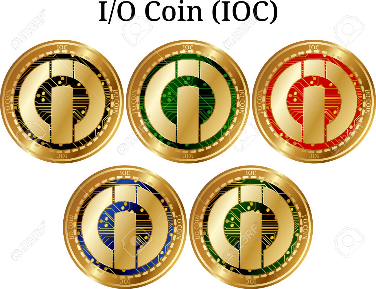 실제 황금 동전 IO Coin (IOC), 디지털 암호 화폐 세트. IO Coin (IOC) 아이콘을 설정합니다. 벡터 일러스트 레이  션 흰색 배경에 고립 로열티 무료 사진, 그림, 이미지 그리고 스톡포토그래피. Image 96711017