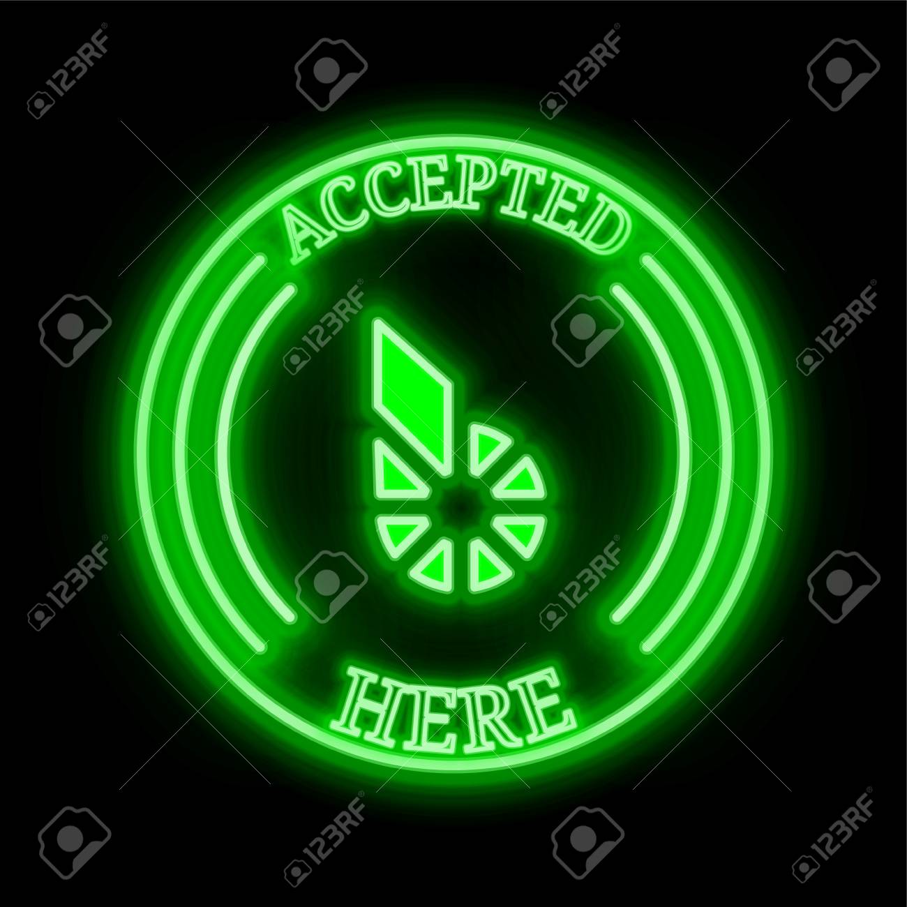 비트 코인 (BTS) 녹색 네온 Cryptocurrency 기호가 