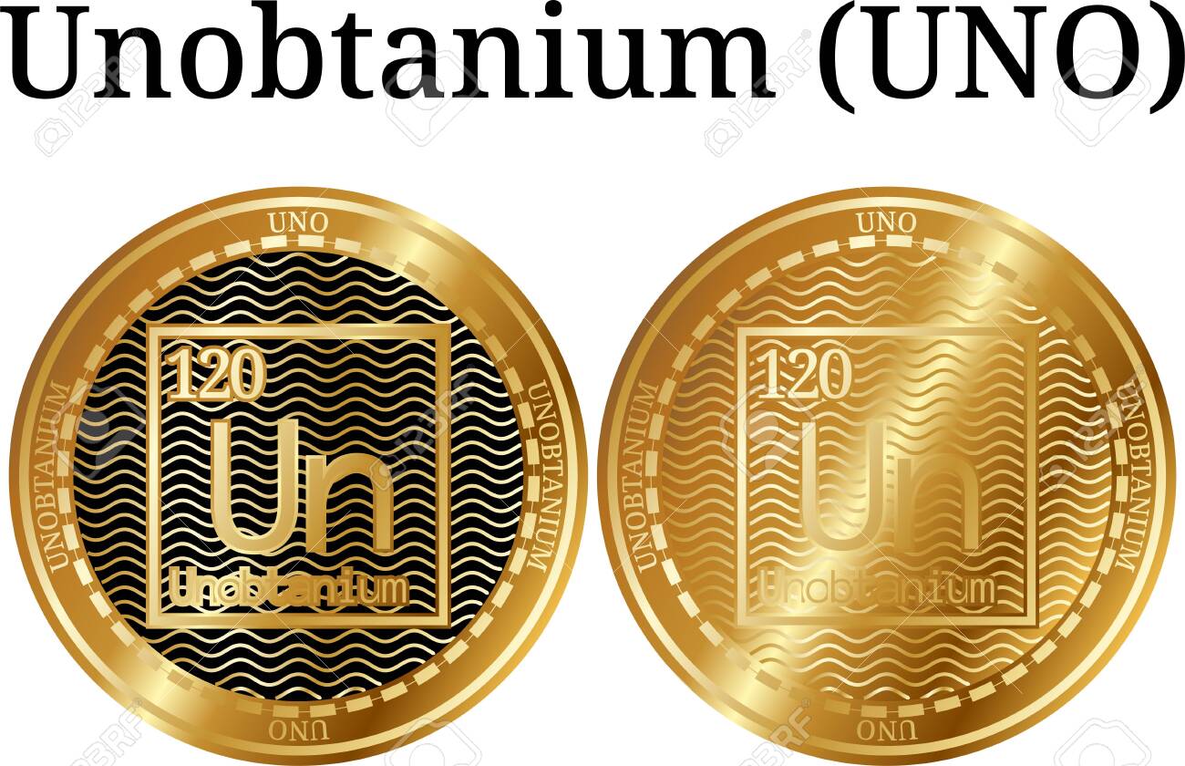 白い背景イラストに物理的な金貨ウノブタニウム(UNO)のセット。のイラスト素材・ベクター Image 98856850