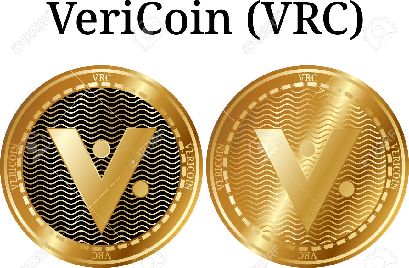 物理的なゴールデンコインVeriCoin（VRC）、デジタル暗号通貨のセット。  VeriCoin（VRC）アイコンセット。白い背景で隔離のベクトル図です。のイラスト素材・ベクター Image 99854817
