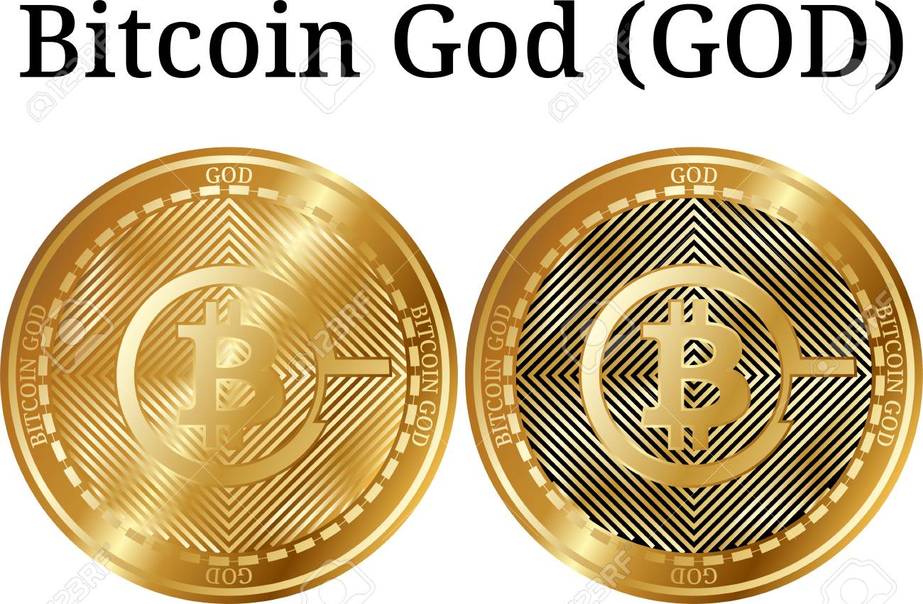 物理的なゴールデンコインビットコイン神（GOD）、デジタル暗号通貨のセット。ビットコイン神（GOD）アイコンセット。白い背景で隔離のベクトルイラスト。のイラスト素材・ベクター  Image 99882856