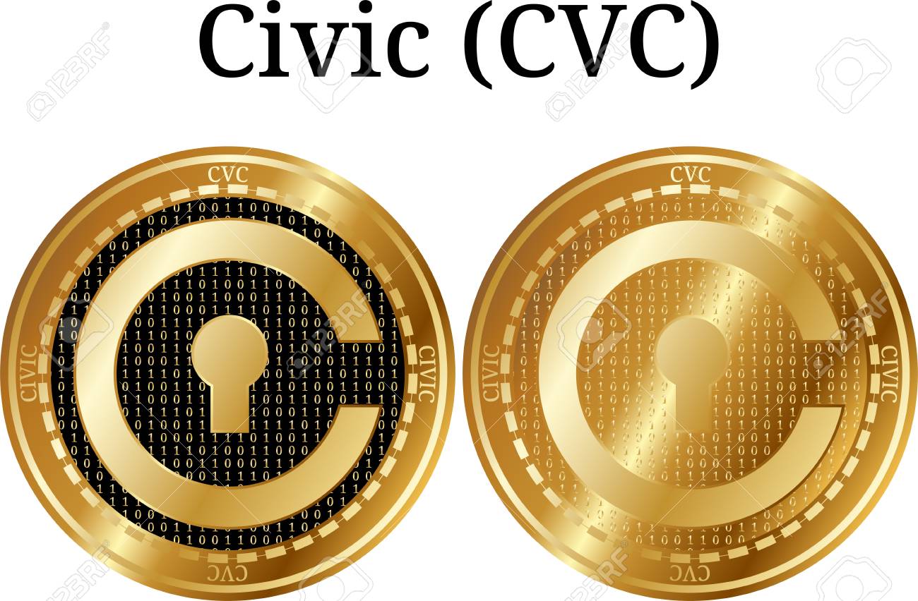 物理的な金貨シビック(CVC)、デジタル暗号通貨のセット。シビック(CVC)アイコンセット。白い背景に分離されたベクターイラスト。のイラスト素材・ベクター  Image 101208085