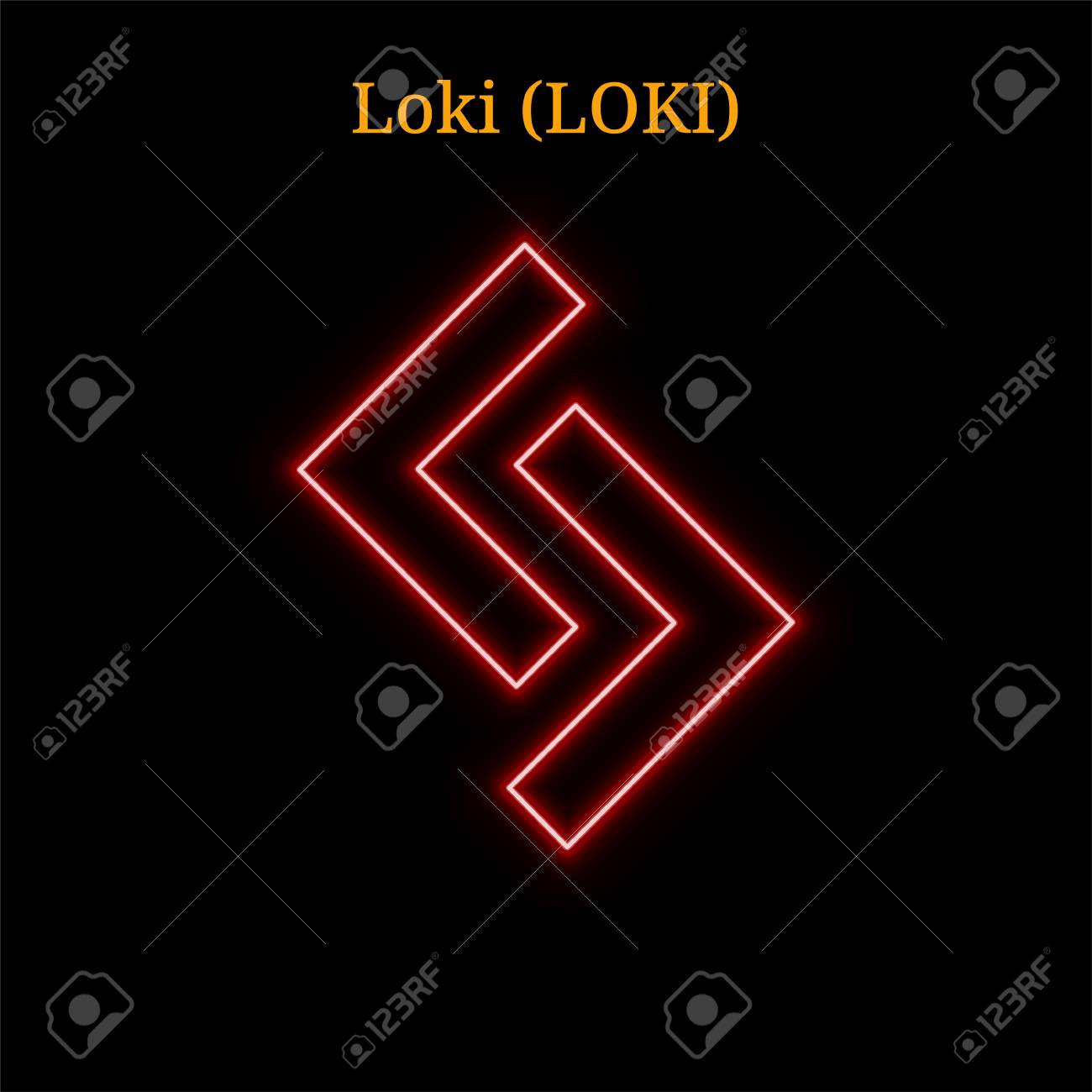 빨간색 네온 Loki Loki 암호 화폐 기호 벡터 일러스트 레이 션 Eps10 검은 배경에 고립 로열티 무료 사진, 그림, 이미지  그리고 스톡포토그래피. Image 101897780