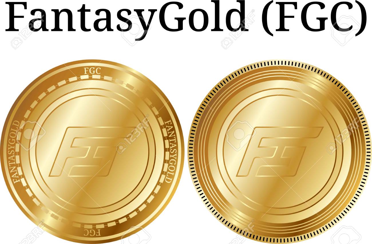 디지털 암호화폐인 실물 금화 FantasyGold(FGC) 세트. 아이콘 세트입니다. 벡터 일러스트 레이 션 흰색 배경에 고립입니다.  로열티 무료 사진, 그림, 이미지 그리고 스톡포토그래피. Image 104308357
