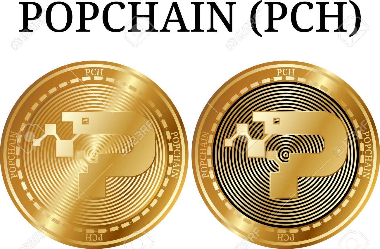 실물 금화 팝체인(PCH), 디지털 암호화폐 세트. 아이콘 세트입니다. 벡터 일러스트 레이 션 흰색 배경에 고립입니다. 로열티 무료  사진, 그림, 이미지 그리고 스톡포토그래피. Image 105040698
