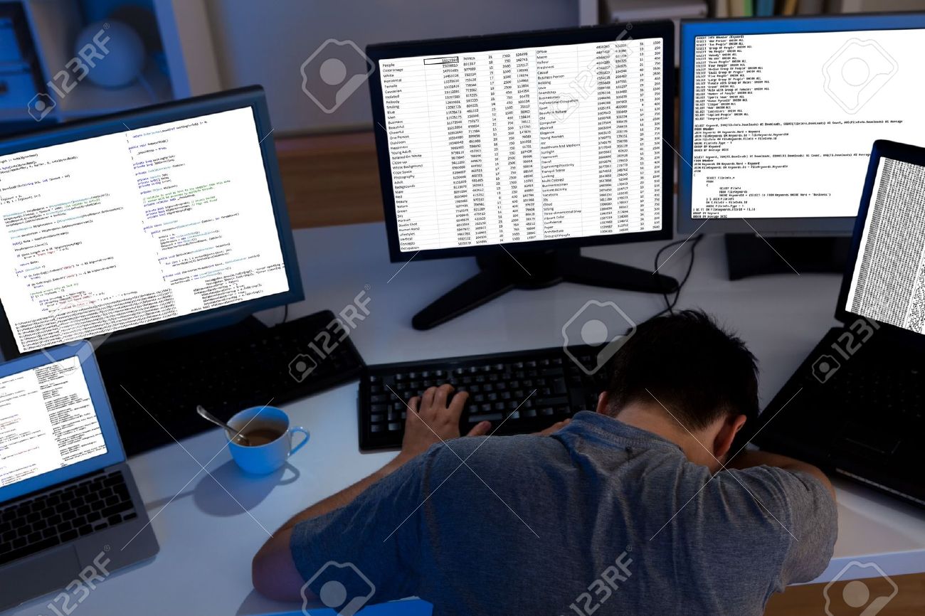 computer programmer sleeping in