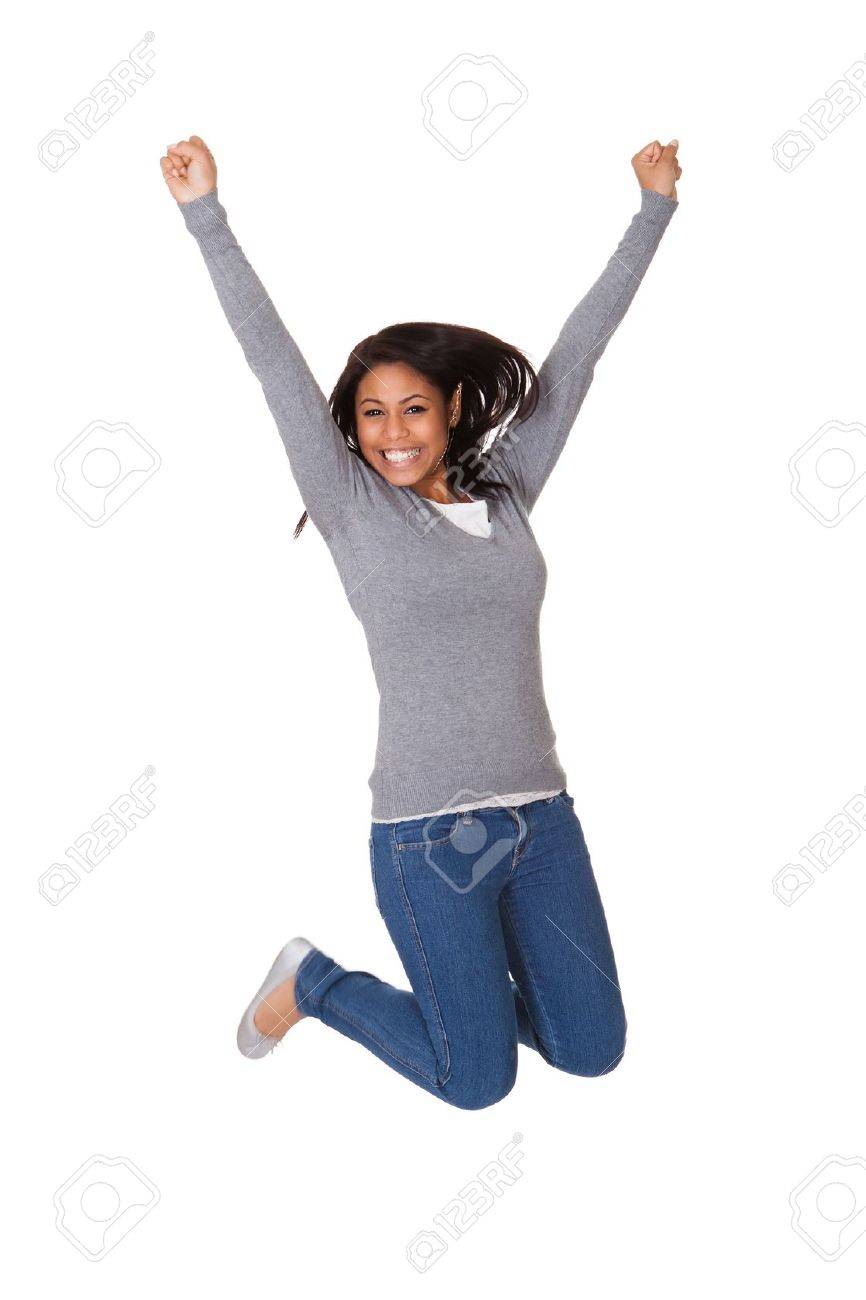 Portrait Of Excited Young Woman Jumping. Isolated On White Stock Photo,  Picture And Royalty Free Image. Image 17738619.