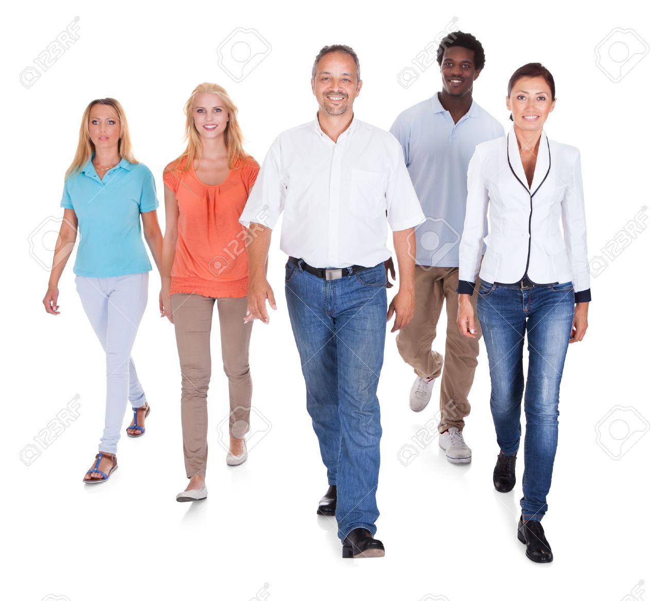 Happy Casual Group Of People Standing Over White Background Stock Photo,  Picture And Royalty Free Image. Image 21254140.