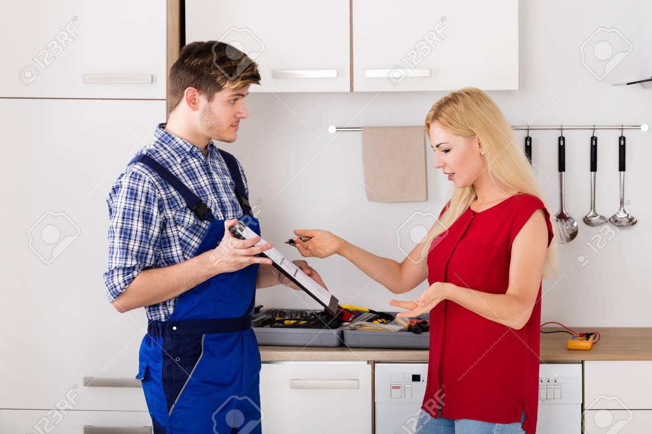 Young Housewife Woman Arguing With Male